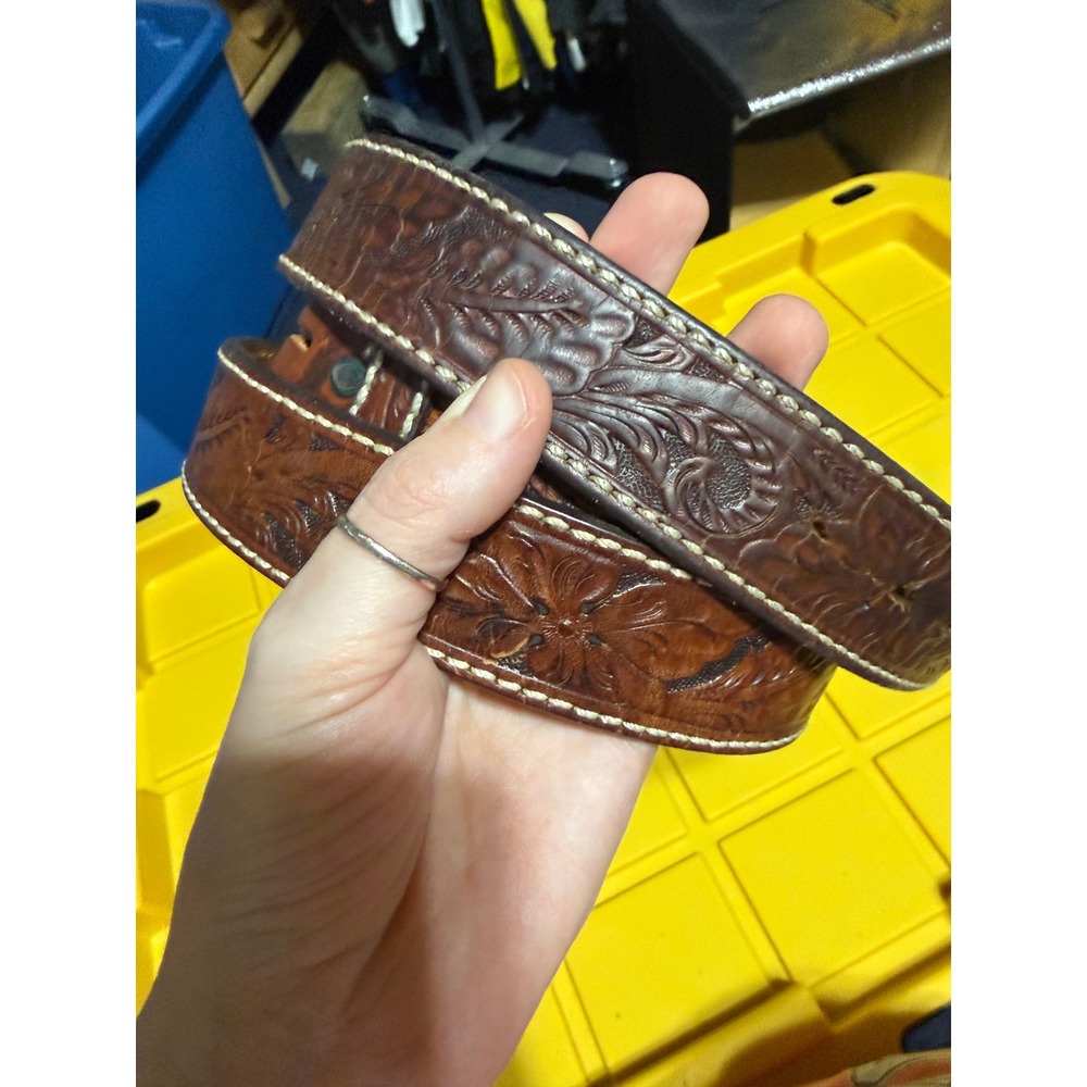 Tony Lama Mens Brown Floral‎ Tooled Leather Western Belt Size 46 C40064